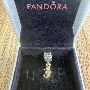 RETIRED Pandora Sterling silver and 14K Gold Seahorse Dangle Charm #790518